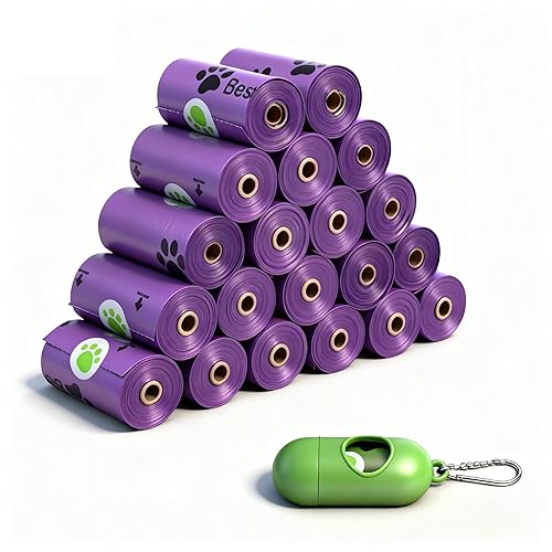 Dog Poo Bags Rolls with Dispenser: Large and Leak Proof Poo Bag for Dogs, Poop Bag 14 Rolls (280 Counts) - 23 x 33cm Dog Waste Bags Sented (Purple)