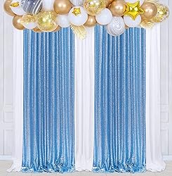 Poise3EHome Baby Blue Sequin Backdrop Curtain, 2
