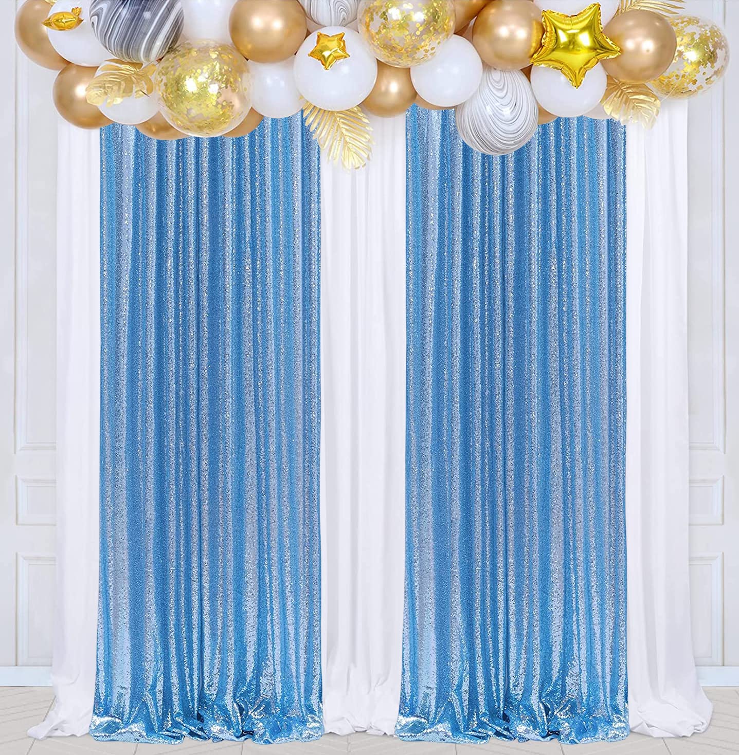 Poise3EHome Baby Blue Sequin Backdrop Curtain, 2