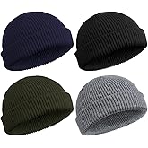 SATINIOR 4 Pieces Trawler Beanie Watch Hat Roll up Edge Skullcap Fisherman Beanie Unisex