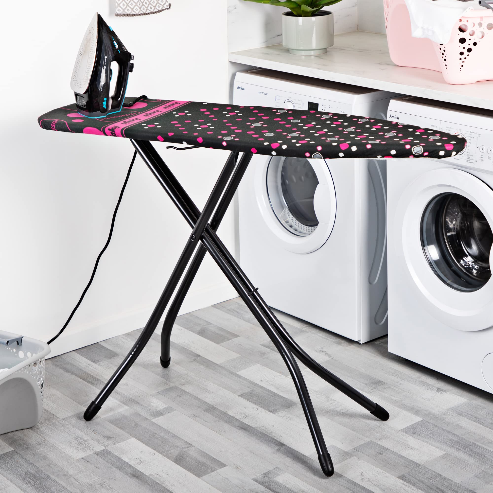 Minky Hot Spot Ironing Board | Made in UK | Freestanding Ironing Board with Premium Cover and Pad Featuring Scorch Resistant Iron Parking Zone - 48