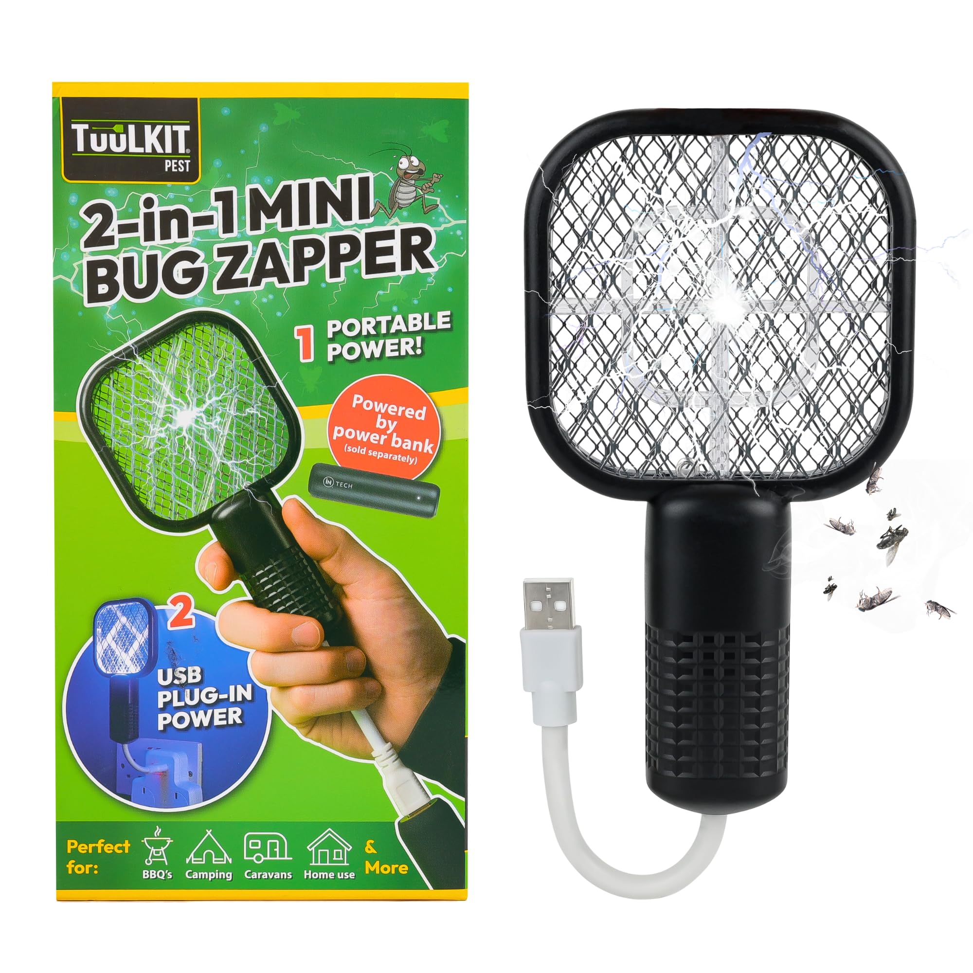 TUULKIT 2-in-1 Mini Bug Zapper and Fly Swatter – Portable Electric Insect Killer for Indoor and Outdoor Camping