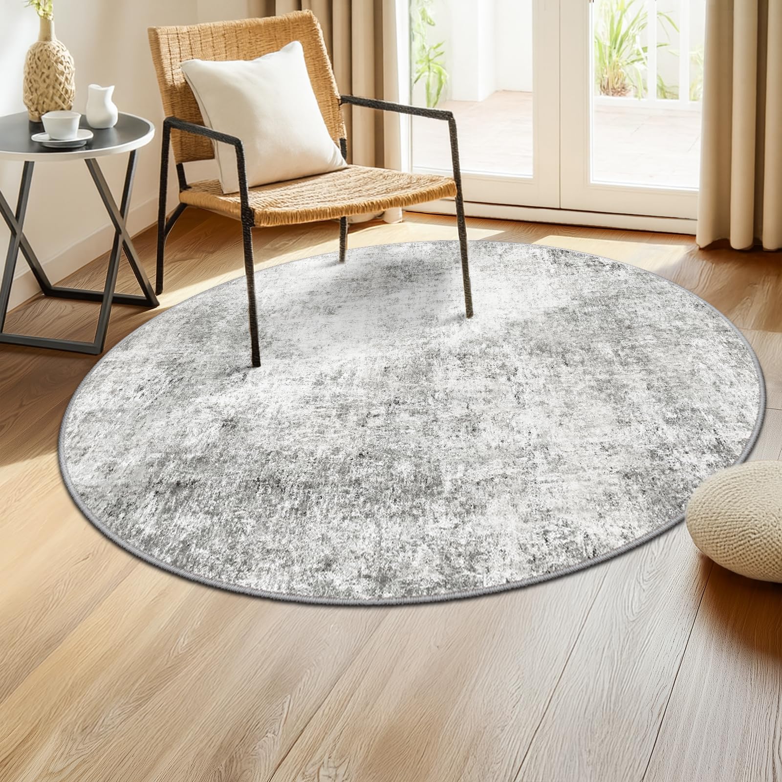 RELEANY Washable Area Rugs 4ft Non-Slip Modern Abstract Soft for Living Room Entryway Bedroom Nursery, Print Pattern, Gray White Grey Image