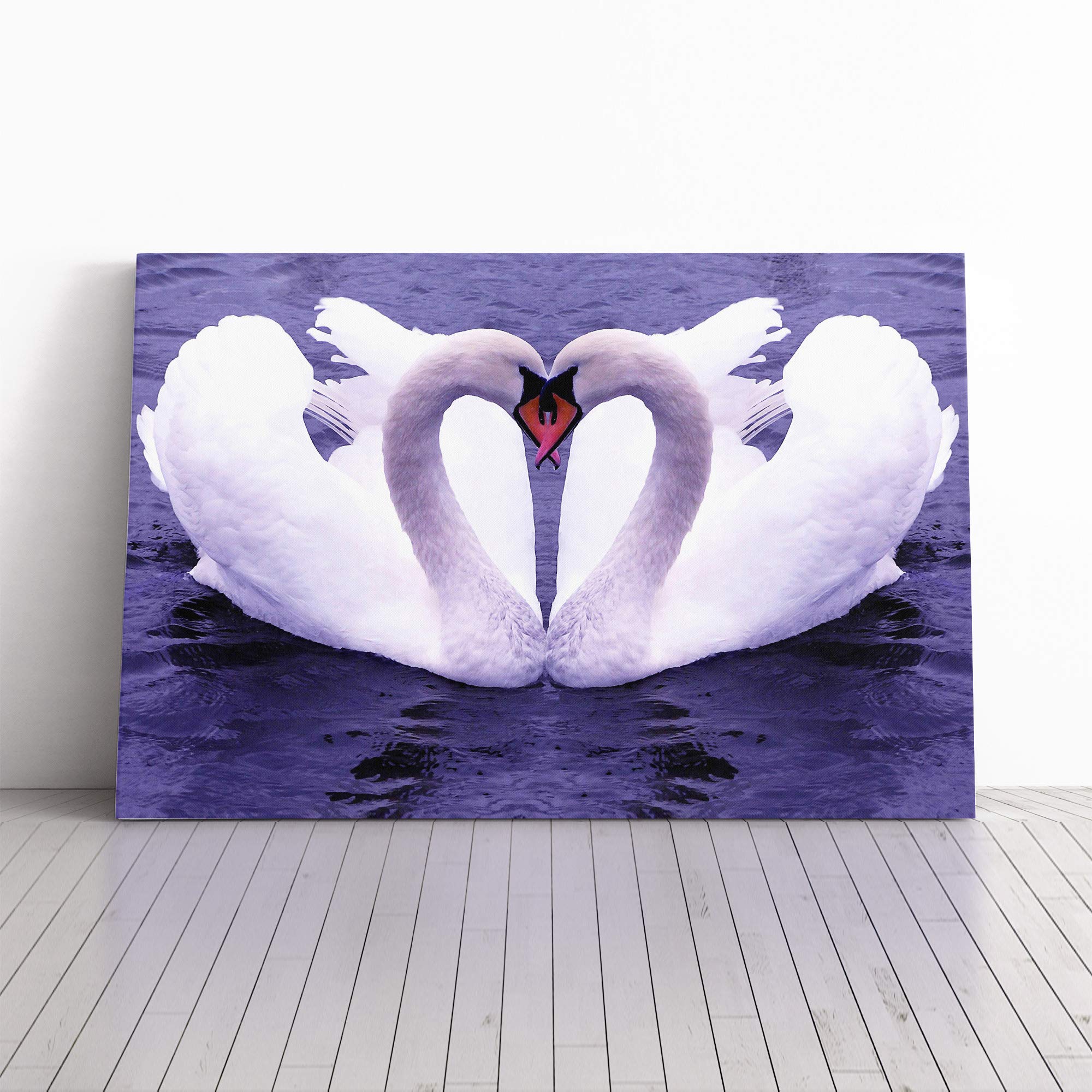White Swan on a Lake (4) Canvas Print | Gallery Wrapped 30mm Frame Wall Art | 20x14 inches | Ready to Hang | Modern Landscape Picture | Living Room Bedroom Lounge Office