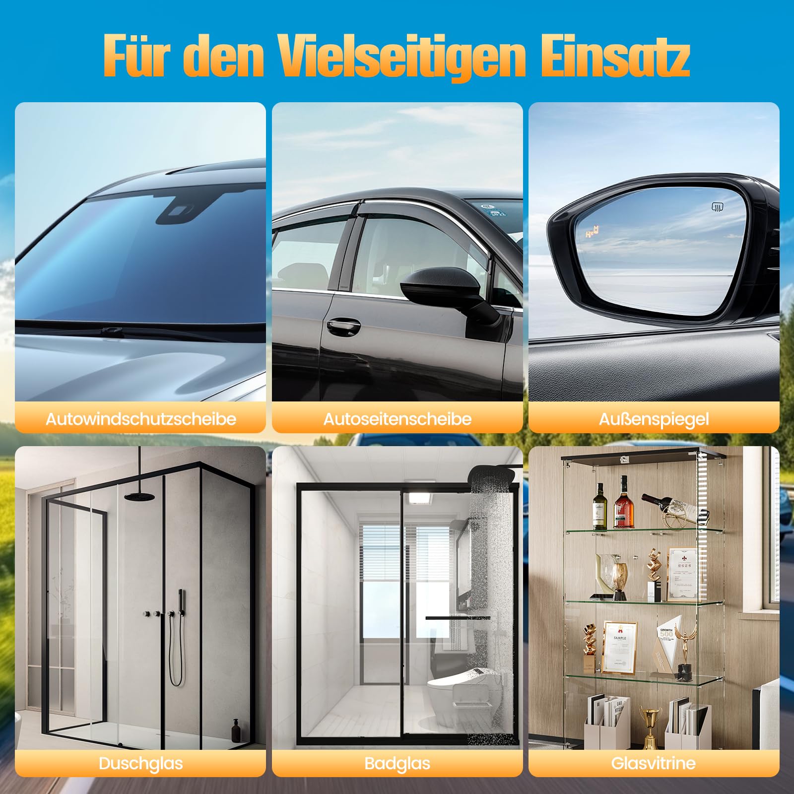 2 in 1 Scheibenreiniger & Scheibenversiegelung Auto Kit,Glasreiniger Auto Entfernung von Fett und Schmutz auf Glas-Quick Effect Coating Agent Regenabweise Scheibenversiegelung mit Abperleffekt 6