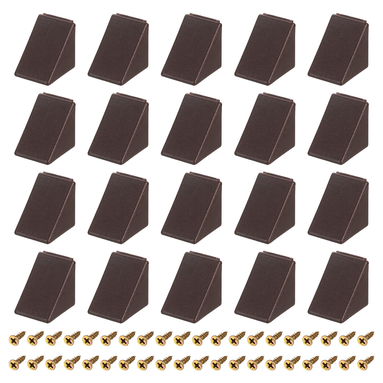 uxcell 50Pcs 90 Degree Plastic Corner Braces with Cover Cap, 17.2x21x21mm Nylon Shelf Right Angle Brackets with Screws for Cabinets, Cupboards (Brown)