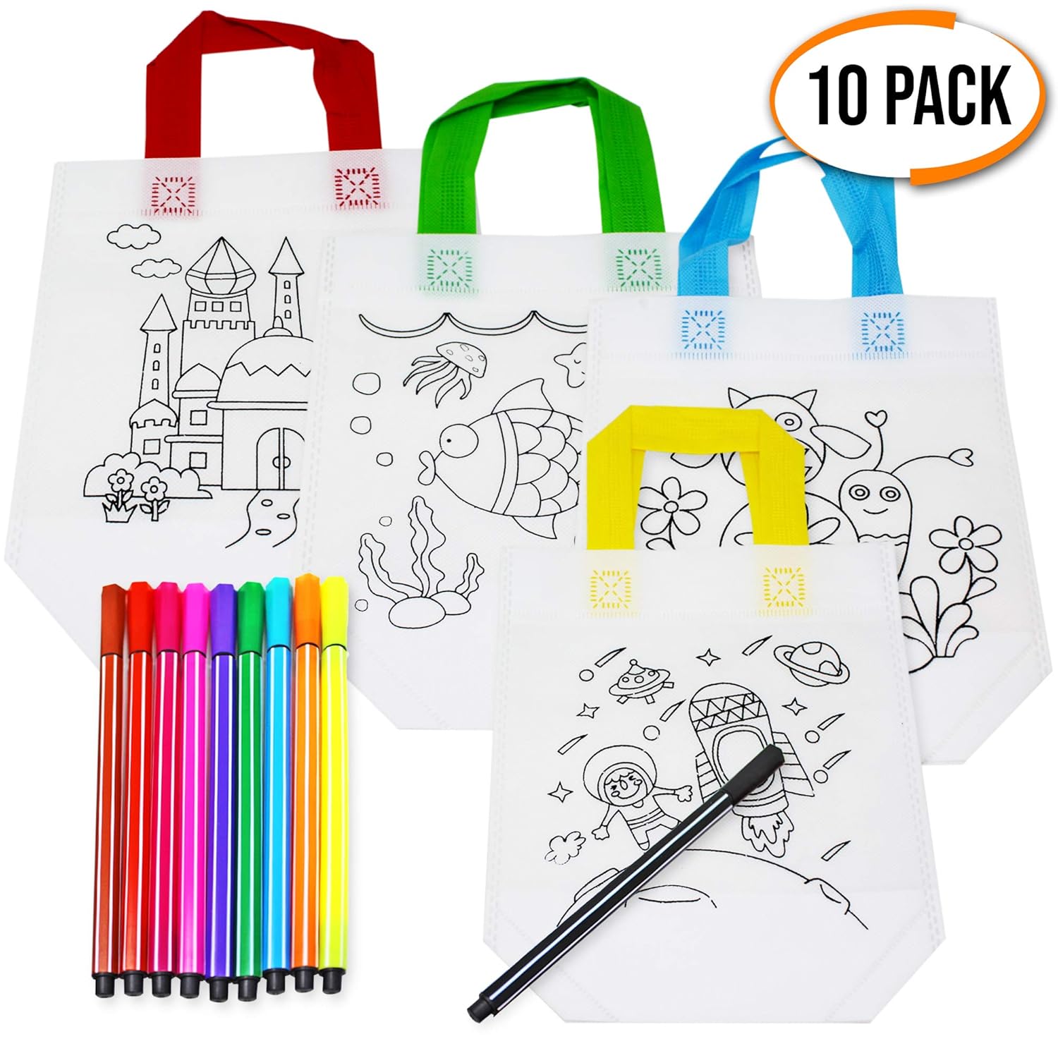 10 Pack Colour your own Graffiti Tote Bags for Kids 39 x 21 x 2 cm