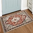 Lahome Boho Tribal Area Rug - 2x3 Small Red Oriental Entryway Rugs for Bedroom, Soft Washable Non Slip Bathroom Mat Indoor Throw Carpet for Laundry Room Foyer Bedside Living Room