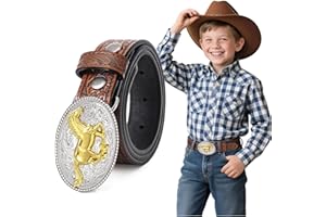 BELTROAD Kids Western Belt for Boys Girls Embossed Cowboy Cowgirl Genuine Leather Kid Western Buckle Belts for Jeans Gifts