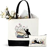 Cunno 2 Pcs Book Tote Bags Purse Set Book Lovers Gifts Canvas Tote Bags Librarian Bookish Birthday Gifts