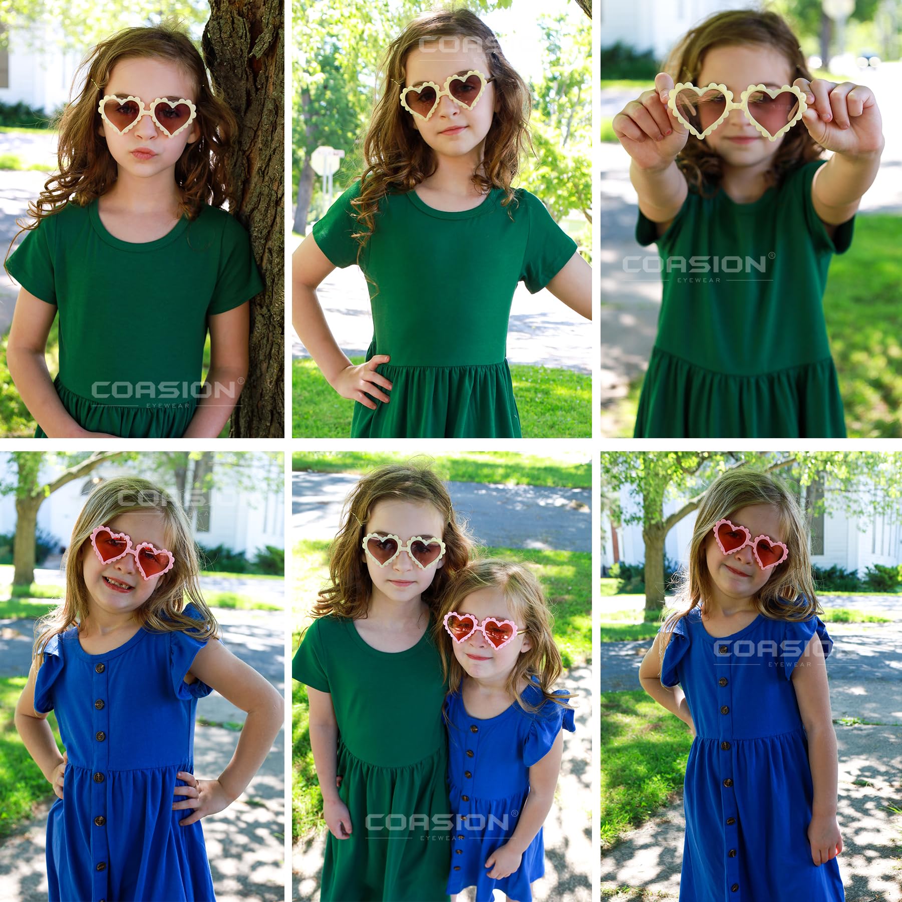 COASION Kids Heart Girls Sunglasses UV 400 Protection for Toddler Party Beach Shades Age 3-10
