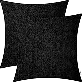 BRAWARM Throw Pillow Covers 20x20 Inches - Black Chenille Pillow Covers Pack of 2, Solid Dyed Soft Chenille Pillow Cases for Couch Sofa Bed Home Decoration