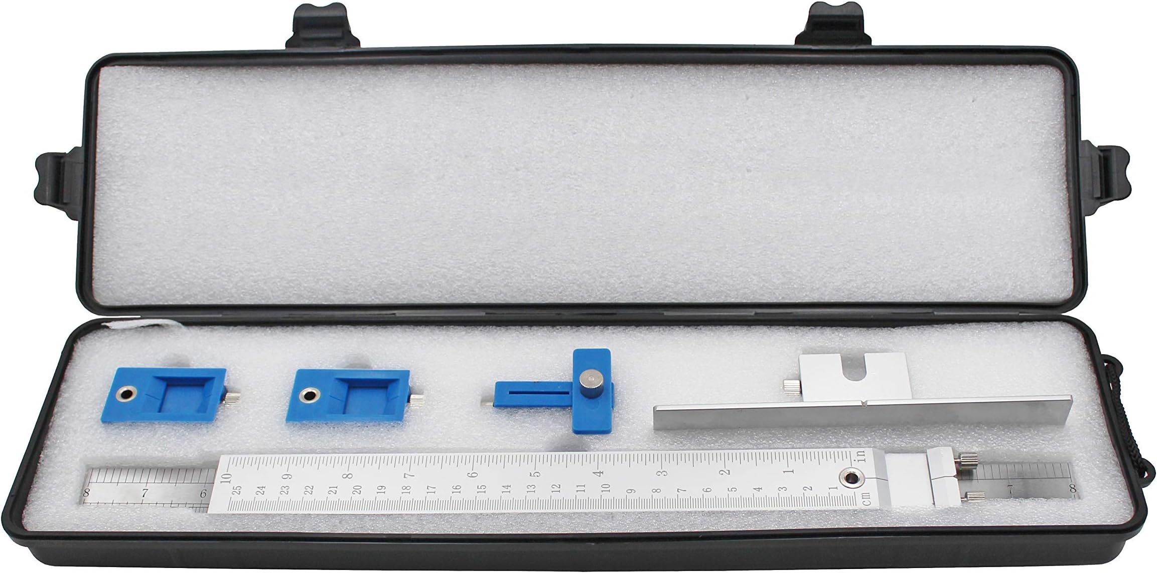 Cabinet Hardware Jig Tool for Handles and Knobs Drawer Guide Jig on Doors and Drawer Fronts, Fastest and Most Accurate Knob for inch Scale-Blue Aluminium Box