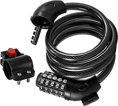 Amazon Firsttour バイク ロック 5桁 リセット可能 ナンバー付き セキュリティ 盗難防止 自転車 チェーン ロック 1cm ブラック ケーブルロック