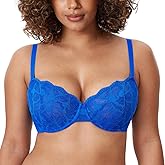 DELIMIRA Women's Balconette Bra Plus Size Lace Sexy Underwire Unlined Push Up See Through Bras