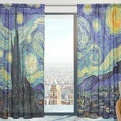 Mnsruu Rideaux En Voile Transparent Motif Van Gogh Peinture A L Huile Doux Rideaux Pour Chambre A Coucher Salon 140 X 198 Cm 2 Panneaux Amazon Fr Cuisine Maison