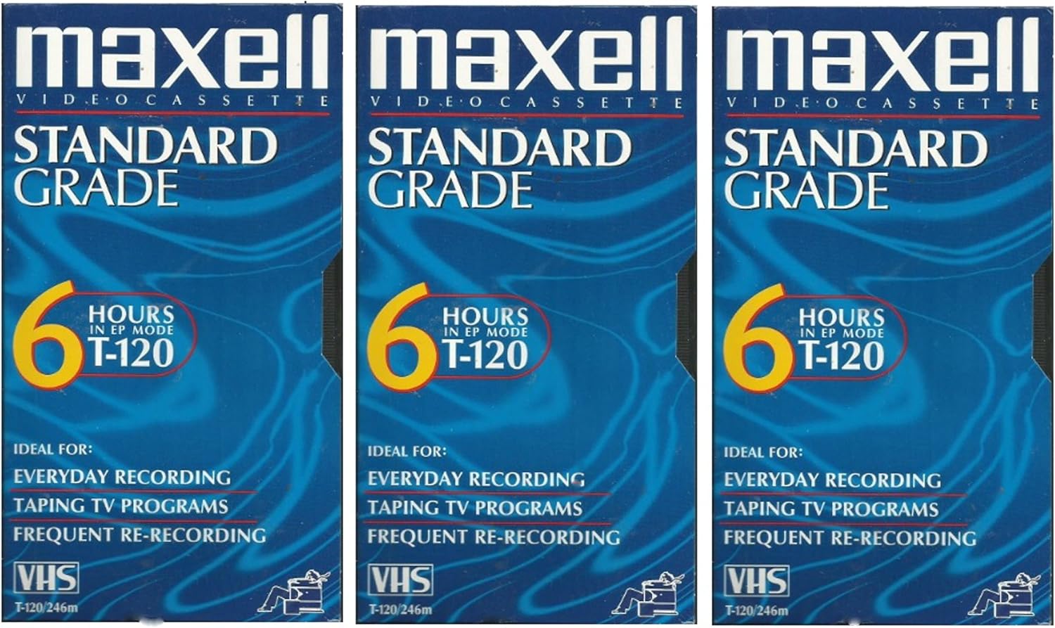 Maxell VHS Blank 3Pack Standard Grade T120 6 Hour EP Mode /246m