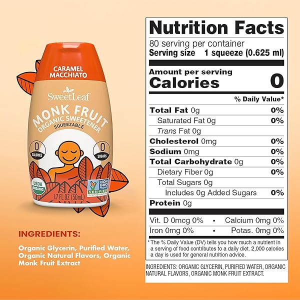 SWEETLEAF CARAMEL LIQUID MONK FRUIT – MONK FRUIT LIQUID SWEETENER DROPS, ORGANIC MONK FRUIT EXTRACT, ZERO CALORIE SWEETENER, SUGAR FREE, KETO FRIENDLY, ERYTHRITOL FREE – 1.7 FL OZ