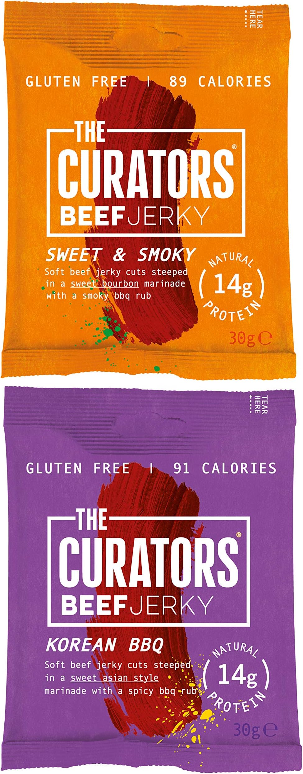 THE CURATORS Beef Jerky - Mixed Flavoured Pack High Protein Snacks - 6 x 30g Packs