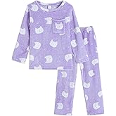Hupohoi Girls Round Neck Flannel Pajama Sets Winter Long Sleeve Long Pants Cattoon Plush Sleepwear Nighty Size 8 to 16