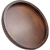 Hrastany Wood Decorative Serving Tray with Bead, Round Vintage Wooden Ottoman Tray for Home Centerpiece, Counter Organizer, 1
