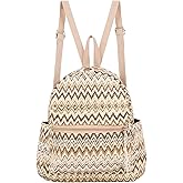 Meyaus Women Medium Straw Handmade Woven Backpack Casual Beach Daypack Shoulders Bag