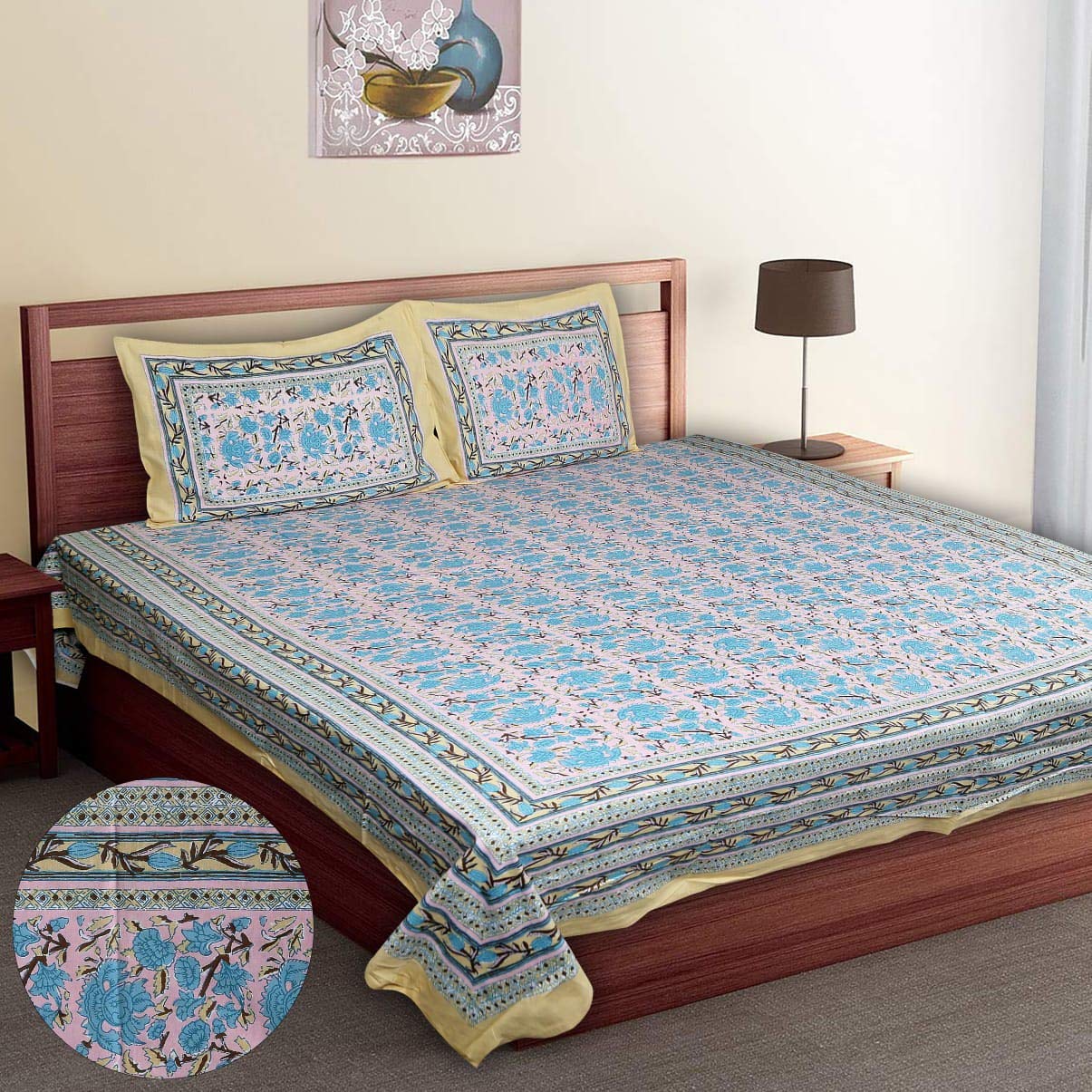 Homevio King Size Bedsheet Anokhi Bird Print 90 x 106 inch Size with 2