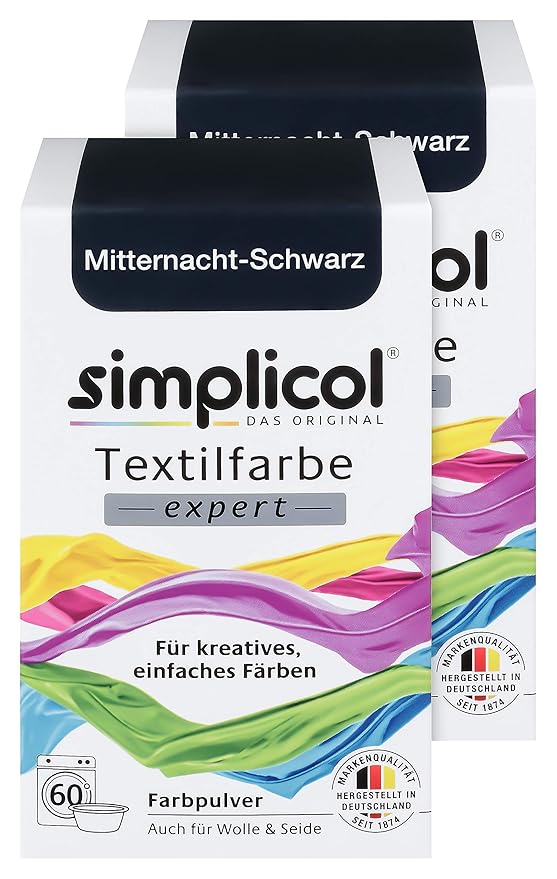Simplicol Textilfarbe expert Mitternacht-Schwarz 1718, 2er Pack: Farbe für kreatives, einfaches Färben in der Waschmaschine o