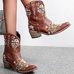 Hbeylia Cowboy Boots For Women Vintage Embroidery