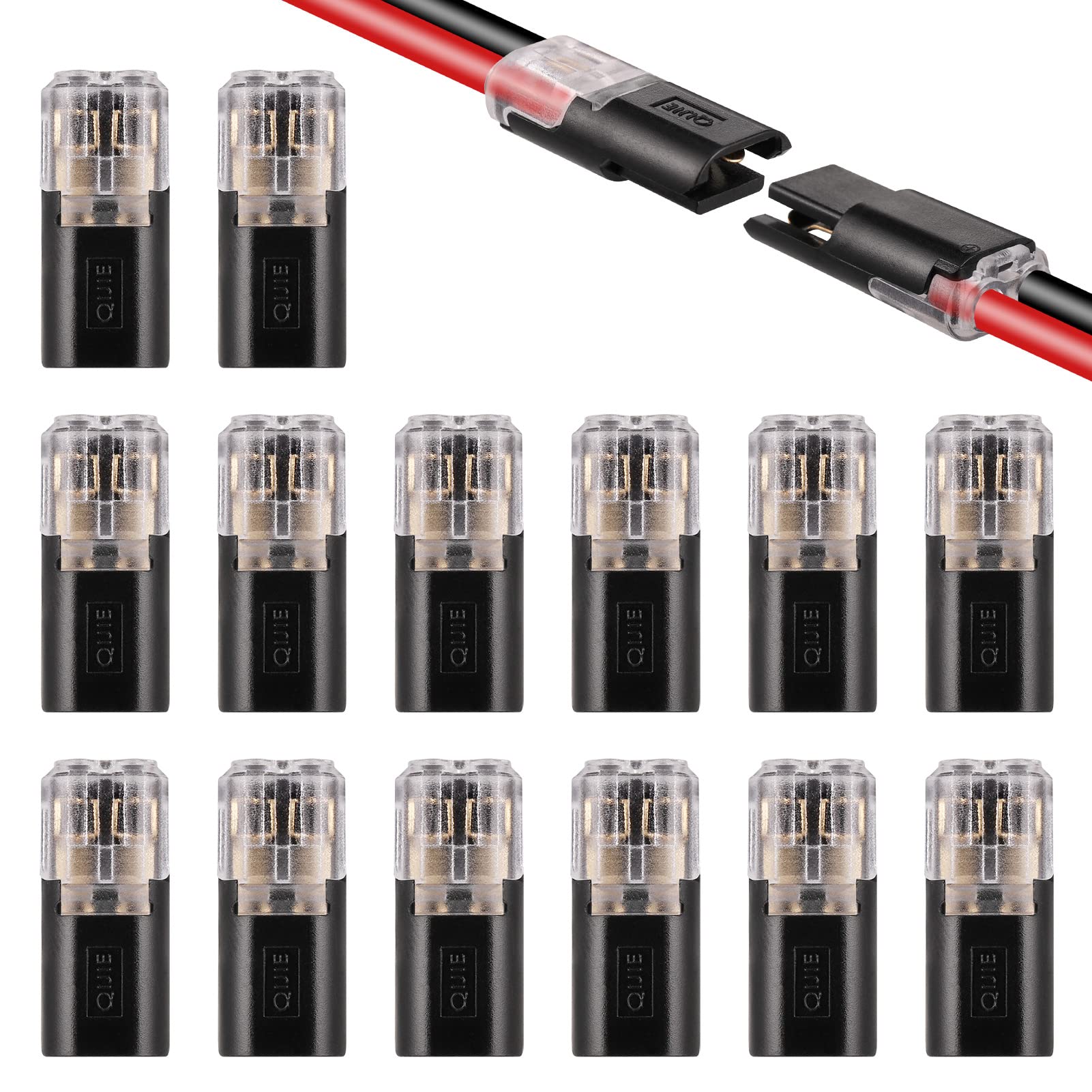 JIZZU Low Voltage Wire Connectors, 2 Pin Electrical Connectors Compact Wire Terminals, Quick Dual Wire Terminal Block No Wire-Stripping Required Compact Conductor Cable Connectors for 18-22mm AWG (16)