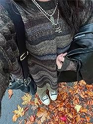 Women Y2K Argyle Striped Pullover Sweater Casual