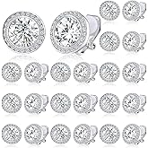 Bonuci 12 Pairs 15 mm Dance Competition Earrings Rhinestone Earring Round Silver Crystal Stud Jewelry for Performance Wedding