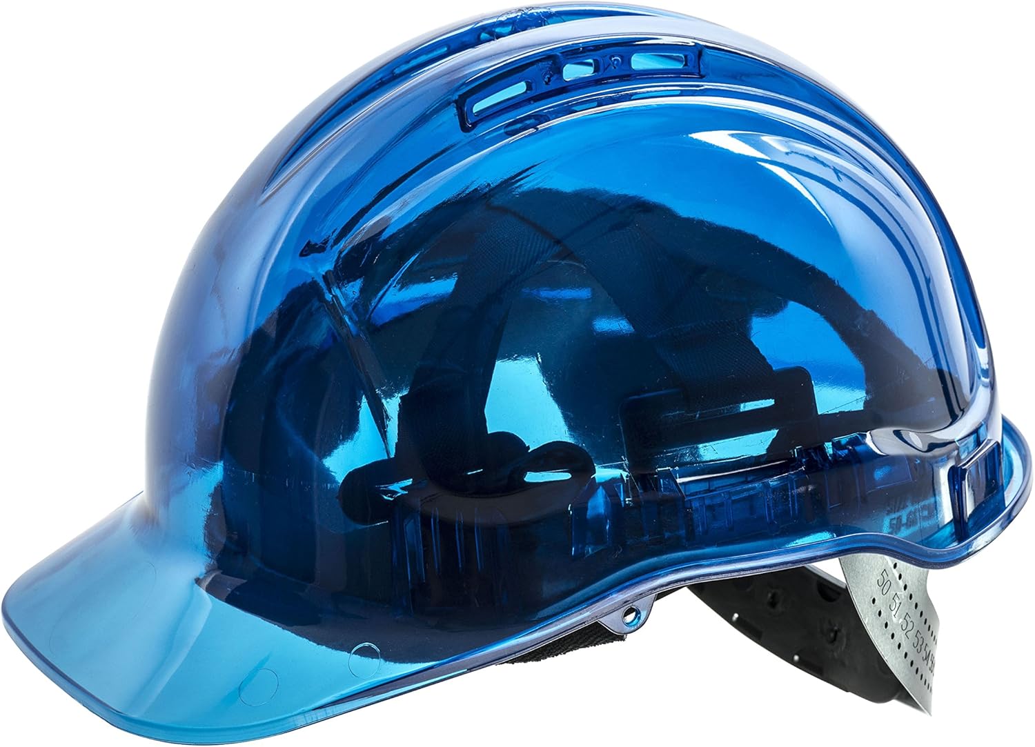 Portwest PV60 Peak View Vented Ratchet Work Hard Hat in Translucent Hi Vis ANSI, Blue