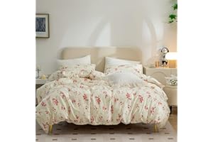 COTTONLIFE Twin Floral Duvet Cover, 100% Cotton 3 Pieces Twin Floral Bedding Sets for Girls, Red Floral Chic Garden Style Floral Pattern Printed Twin Floral Duvets with Zipper Closure (Floral, Twin)