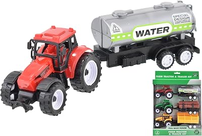 KandyToys 3 Piece Tractor and Trailer Farm Vehicle Toy Set for Kids