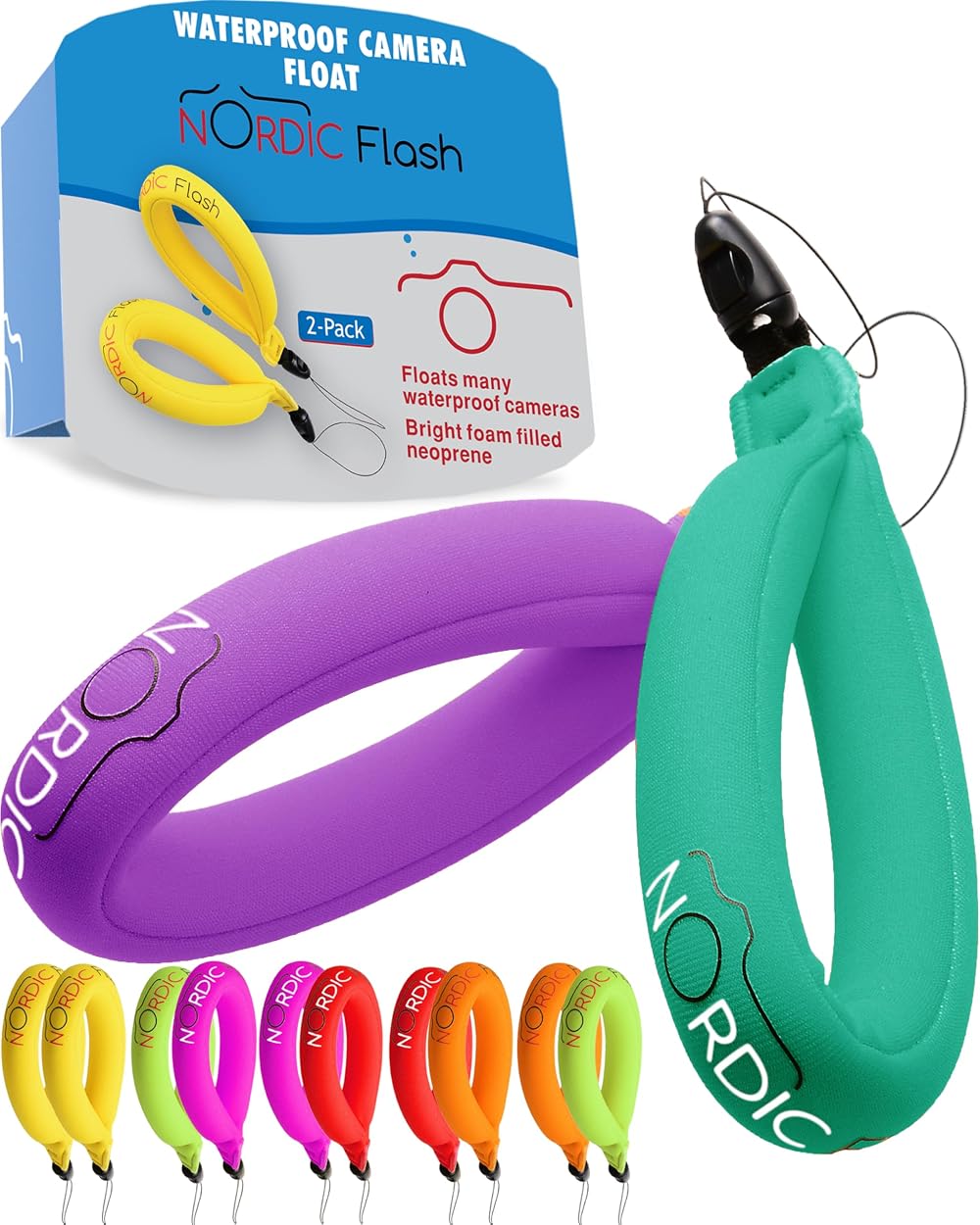 Nordic Flash Waterproof Camera Float Strap 2pk Turquoise Purple Floating Device
