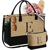 YOOLIFE Personalized Gifts for Women - Initial Jute Tote Bag & Makeup Bag, Birthday Gifts for Women Mom Wife Teacher Friend