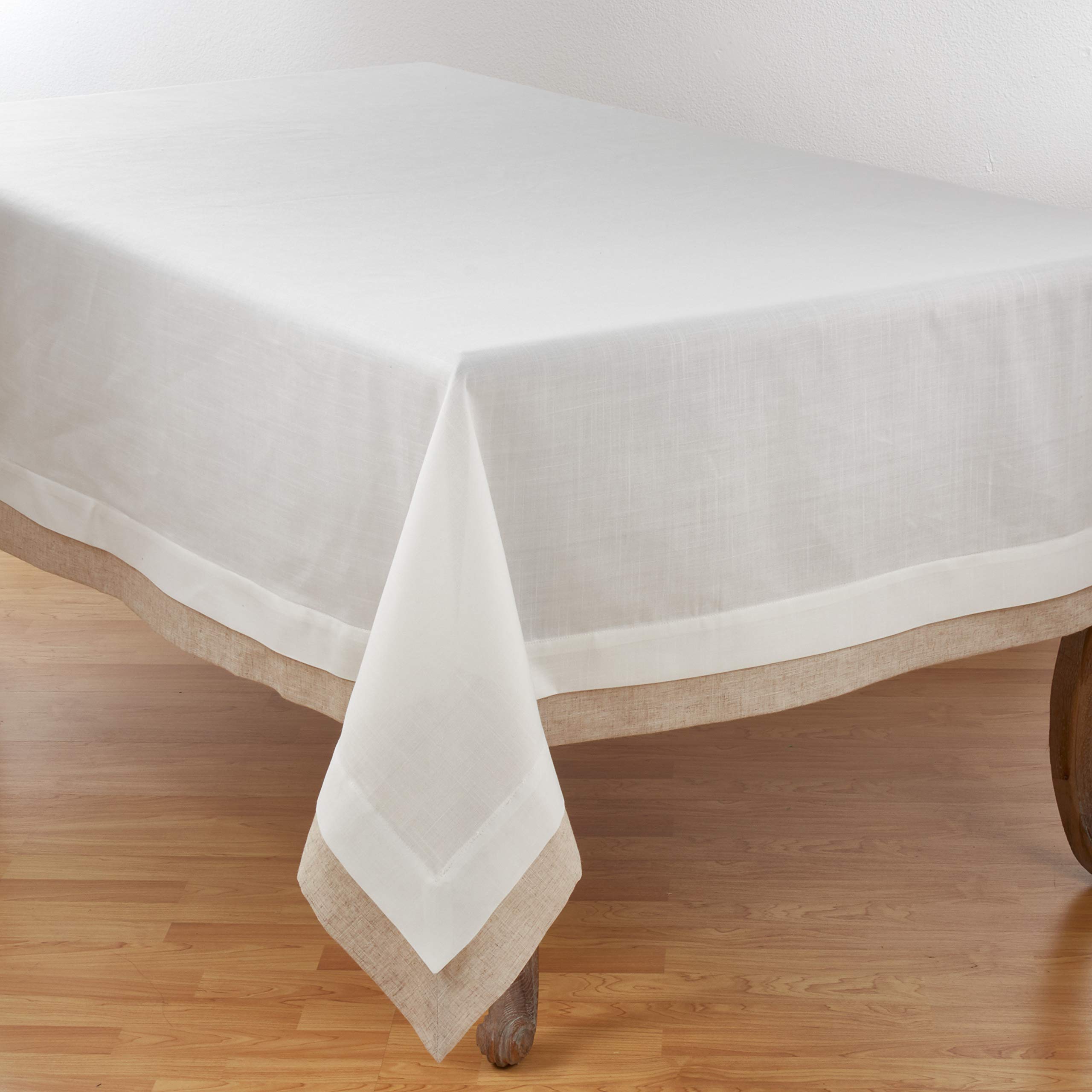 SARO LIFESTYLE 1982.I67104B Moldura Collection Double Layer Tablecloth, 100% Polyester Edge: 80Percentpolyester 20% Linen, Ivory