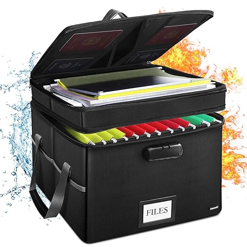 Fireproof Document Box with Lock, Layer File Box Organizer with