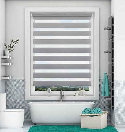 Double Roller Blinds 45 X 150 Cm Grey Zebra Roller Blinds Day And