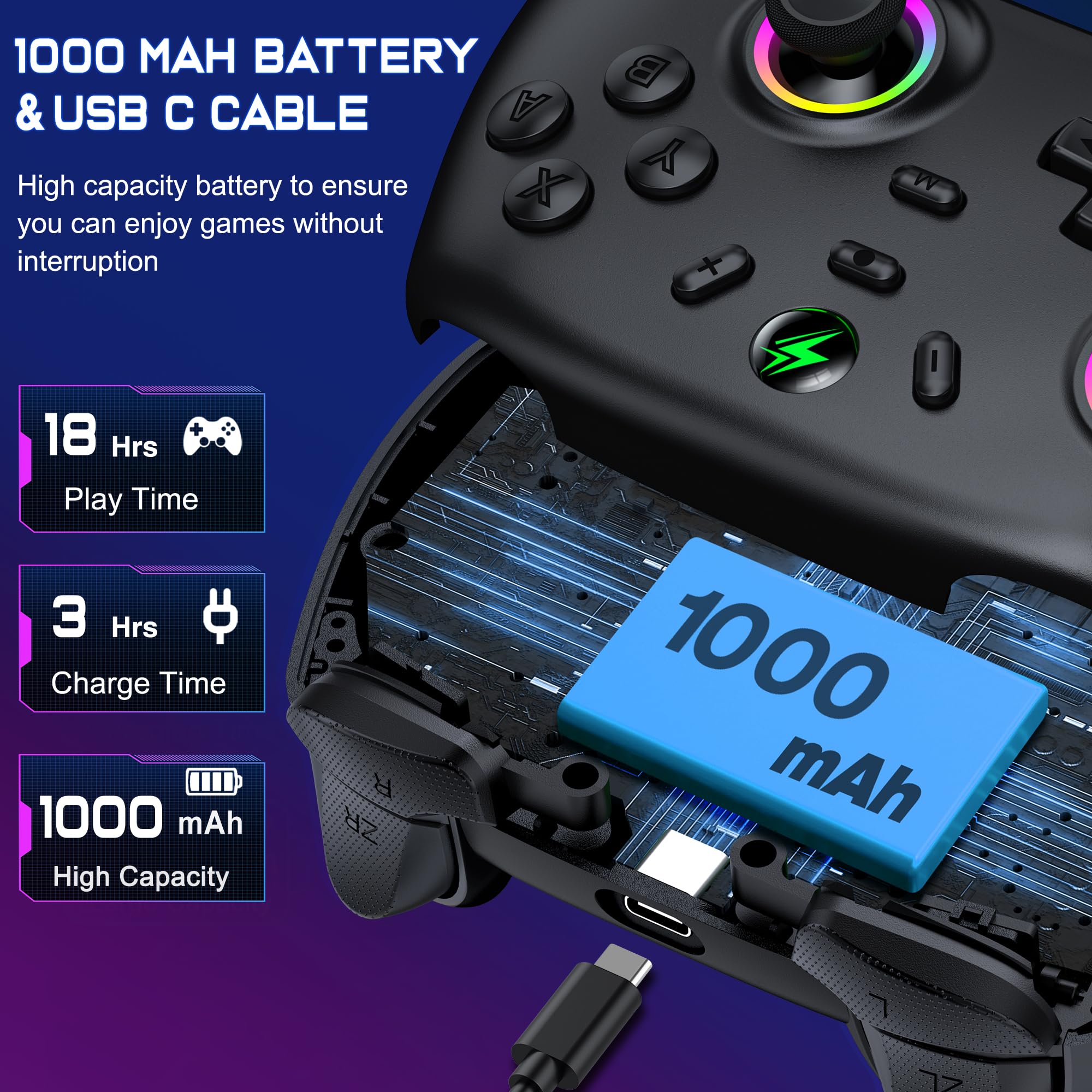 BEBONCOOL GAMING Switch Controller for Nintendo Switch/Switch 2/Lite/OLED, Hall Joystick Wireless Switch Pro Controller Support iOS/Android/Windows, Nintendo Switch Gamepad with Turbo/Motion Control 6