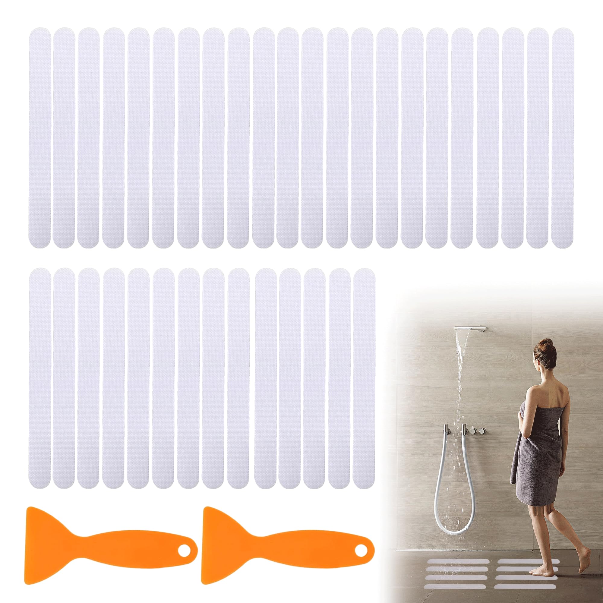 Bansusu 36PCS Anti Slip Bath Stickers Non Slip Shower Stickers Reduce Accidental Slips with scraper Bath Non Slip Stickers Transparent Floor Grips for Bathtub Shower Floor Stairs