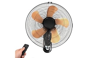 AZOUTDOOR 18in Wall Mount Fan with Remote Control Wall Mounted Oscillating Fan with 3 Speed Settings Adjustable Tilt and Timing for Bedroom 16in Metal Fans Blade