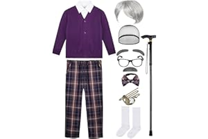 SOMSOC 14 Pieces 100 Days of School Costume for Boys Kids Old Man Costume Grandpa Costume Kit Dress Up Accessory for Cosplay