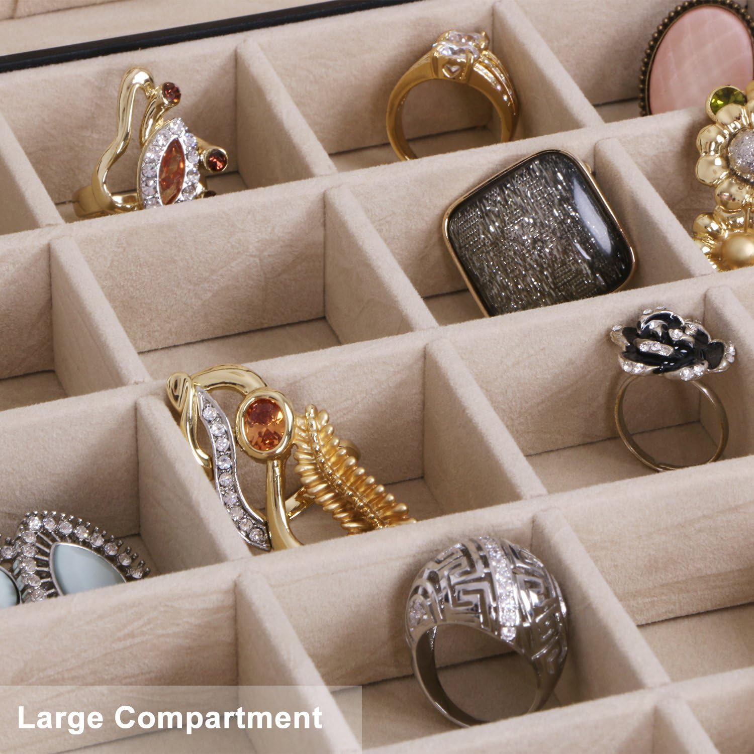 BEWISHOME Earring Organizer Holder for Cufflinks, Rings, Pendants, Chain - 50 Slots Case, 6 Necklace Hook, 2 Stackable Trays - Elegant Jewelry Storage Box for Girls Women, Black Faux Leather SSH11B: Home Improvement