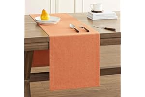 ZeeMart Basic Linen Style Table Runner, 14 x 72 Inch Burnt Orange Chambray, Rustic Farmhouse Orange Fall Table Runners 72 Inches Long, Everyday Polyester Table Runner - Machine Washable & Easy Care