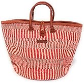 SAWA SAWA Bold and Brave Sisal Handwoven Beach Bag, Lightweight Market Basket with Leather Strap Handles and Button Closure, Large Straw Purse Ideal for Travel, Handmade Summer Tote Handbag for Women
