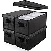 UENTIP CD Storage Boxes - Pack of 4 CD Case Storage - 13.2" x 5.9" x 5.3", Container Holds 30 CDs in Full Jewel Cases, 60 CDs in Slim Cases, and 165 Discs in CD Sleeves - Black (4pack-Black)