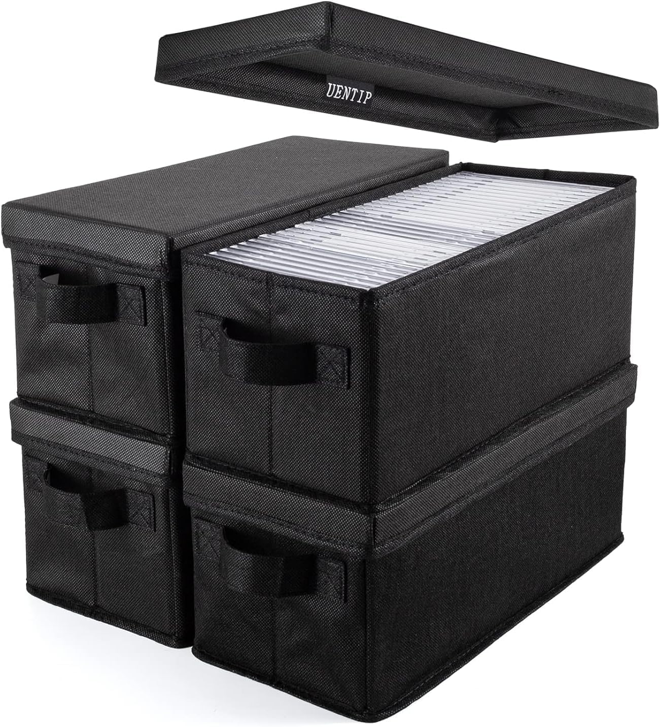UENTIP CD Storage Boxes - Pack of 4 CD Case Storage - 13.2" x 5.9" x 5.3", Container holds 30 CDs in full jewel cases, 60 CDs in slim cases, and 165 discs in CD sleeves — image 1