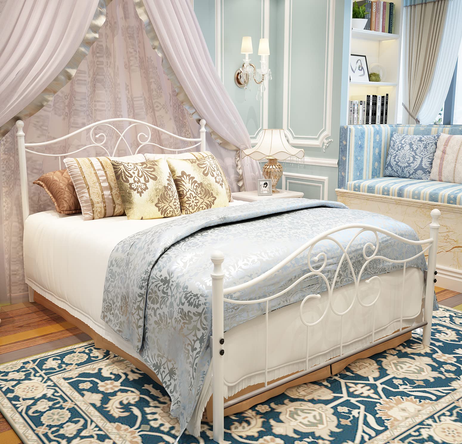 Photo 1 of *** UNKNOWN MISSING HARDWARE***YALAXON Vintage Sturdy Metal Bed Frame with Headboard and Footboard Basic Bed Frame No Box Spring (Full, Grayish White)